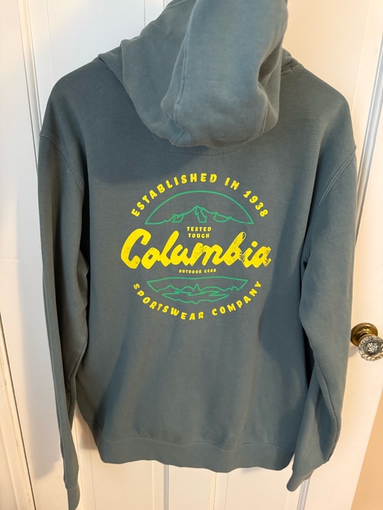 Columbia Men's Hoodie in Slate Teal with Yellow Logo - Picture 2 of 5